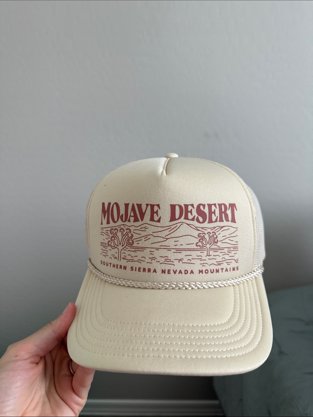Mighty Fine Mojave Desert Trucker Hat in Cream with Rust Print